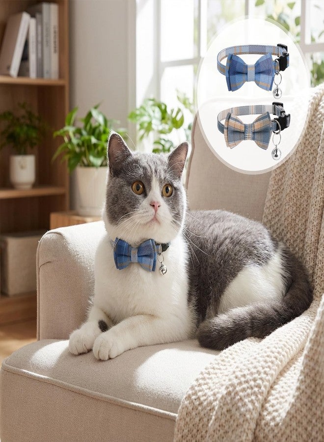 Xyembu 2Pcs Cat Collar Breakaway, Cute Plaid Cats Collar with Bells Soft Adjustable Kitten Accessories, Cat Bowtie Collar with Cat Buckle for Kitten Puppy and Small Pets - Image 3